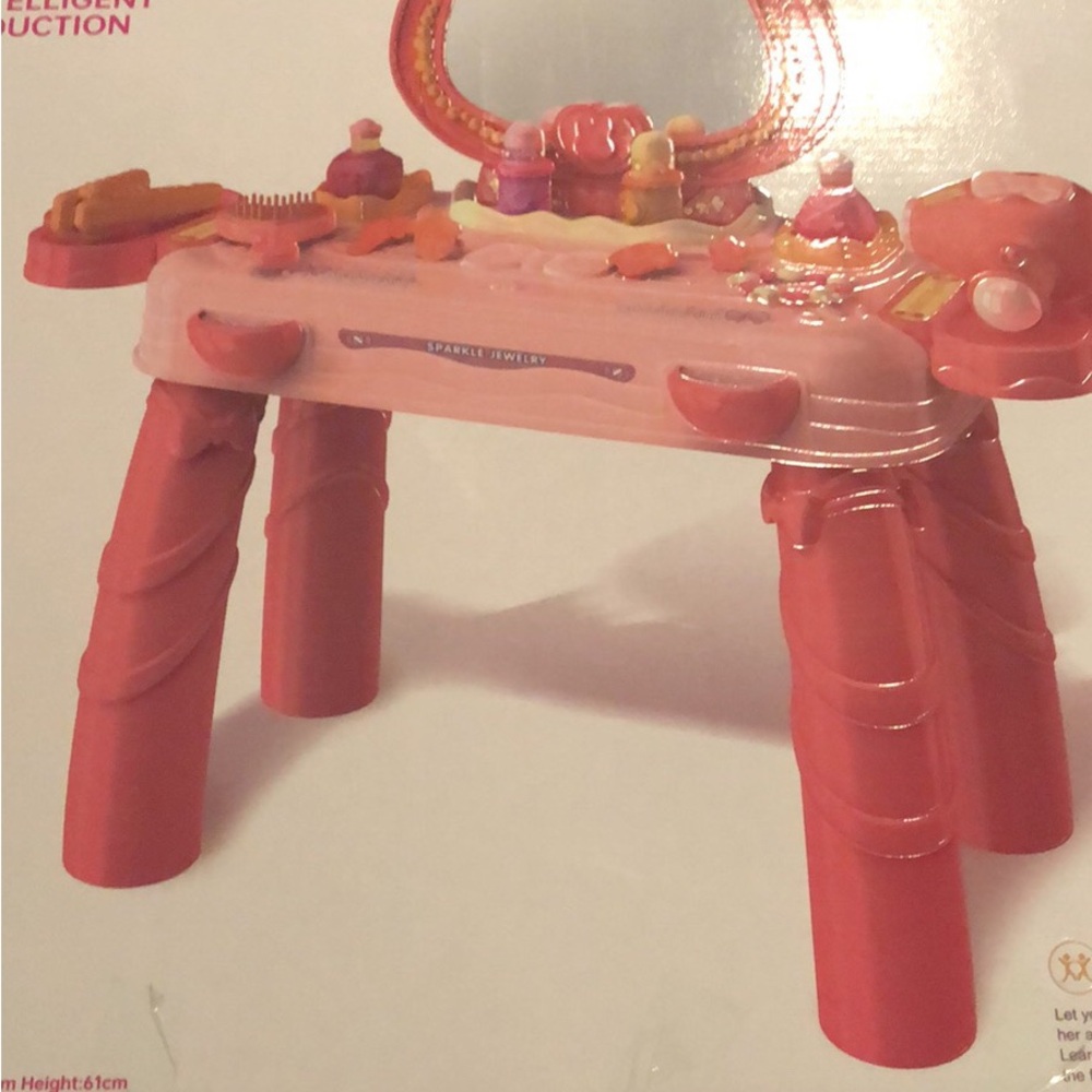 Pink Kids Vanity Play set induction with accessories